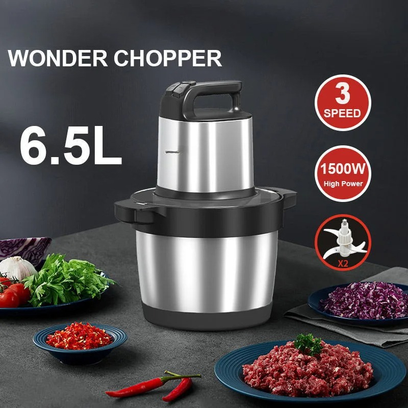 Food Processor Large - 1500W Electric Meat Grinder: 6.5L Large-Capacity