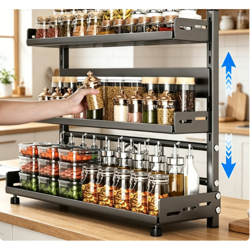 Kitchen Appliances Cabinet - 3 Tier Spice Storage Rack for